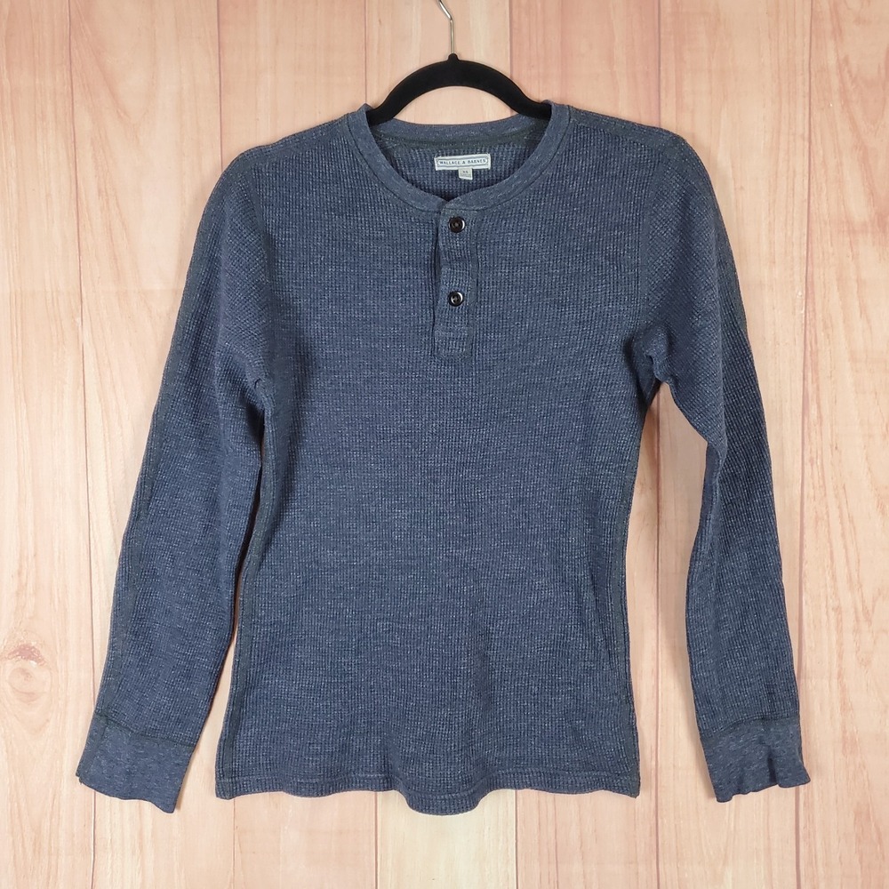 Wallace & Barnes Mens Henley Shirt Sz XS‎ Blue Waffle Knit Thermal Long Sleeve
